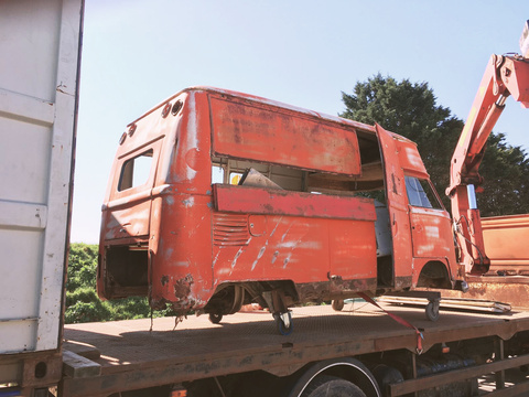 Minty's vw ice cream van in transit to the UK for restoration.